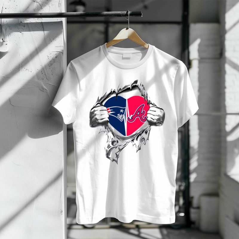 Patriots Braves It'S In My Heart Football Baseball Fan T-Shirt - Image 3