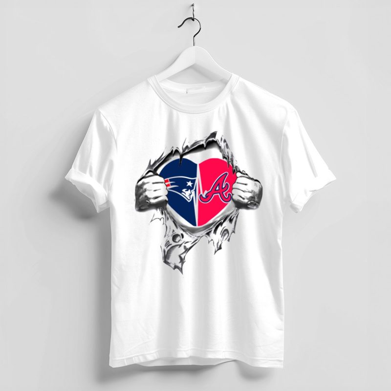 Patriots Braves It'S In My Heart Football Baseball Fan T-Shirt - Image 4