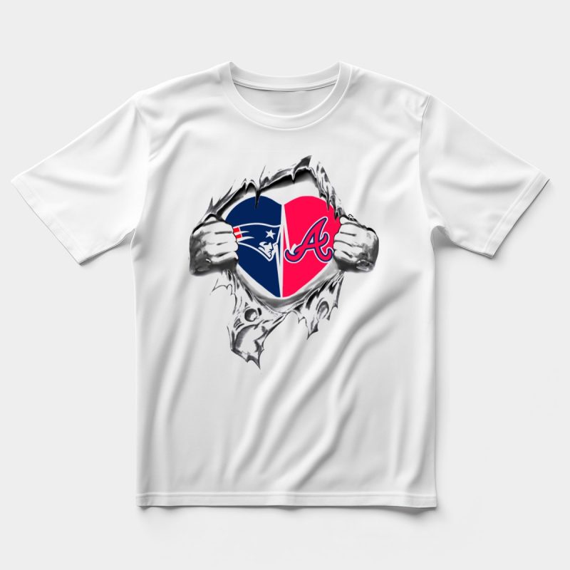 Patriots Braves It'S In My Heart Football Baseball Fan T-Shirt - Image 5