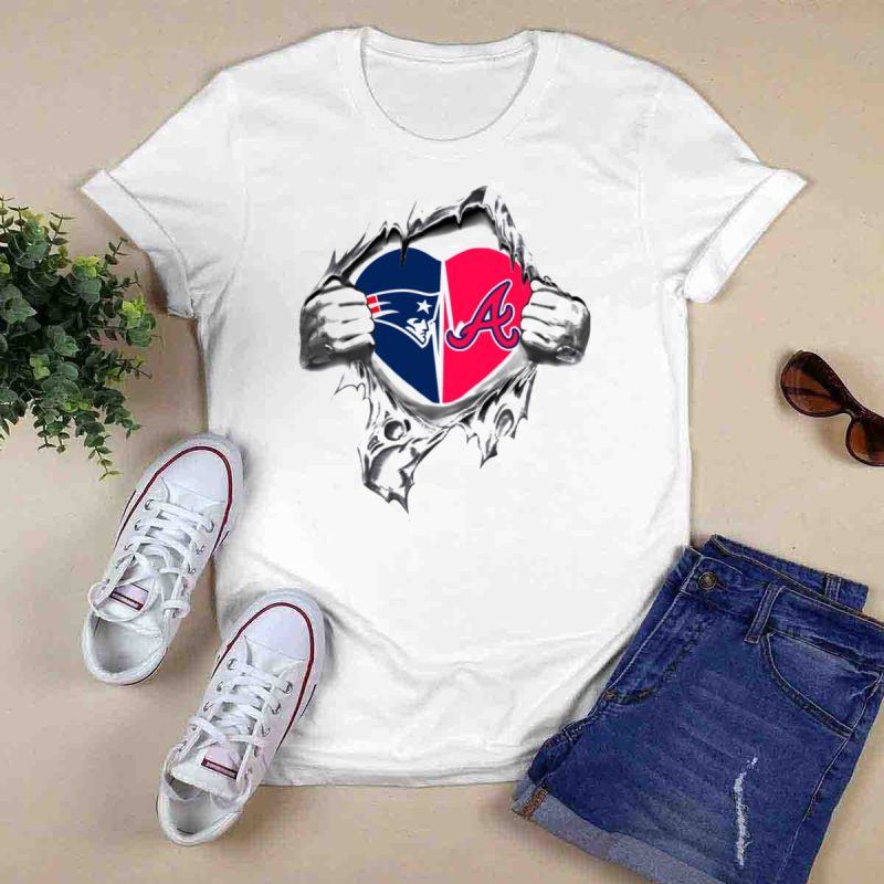 Patriots Braves It'S In My Heart Football Baseball Fan T-Shirt - Image 6