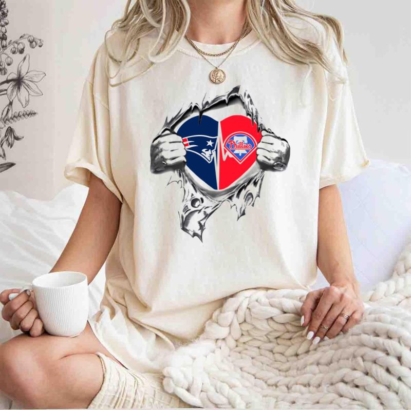 Patriots Phillies Heart Logo T-Shirt with Ripped Hands Design for Fans