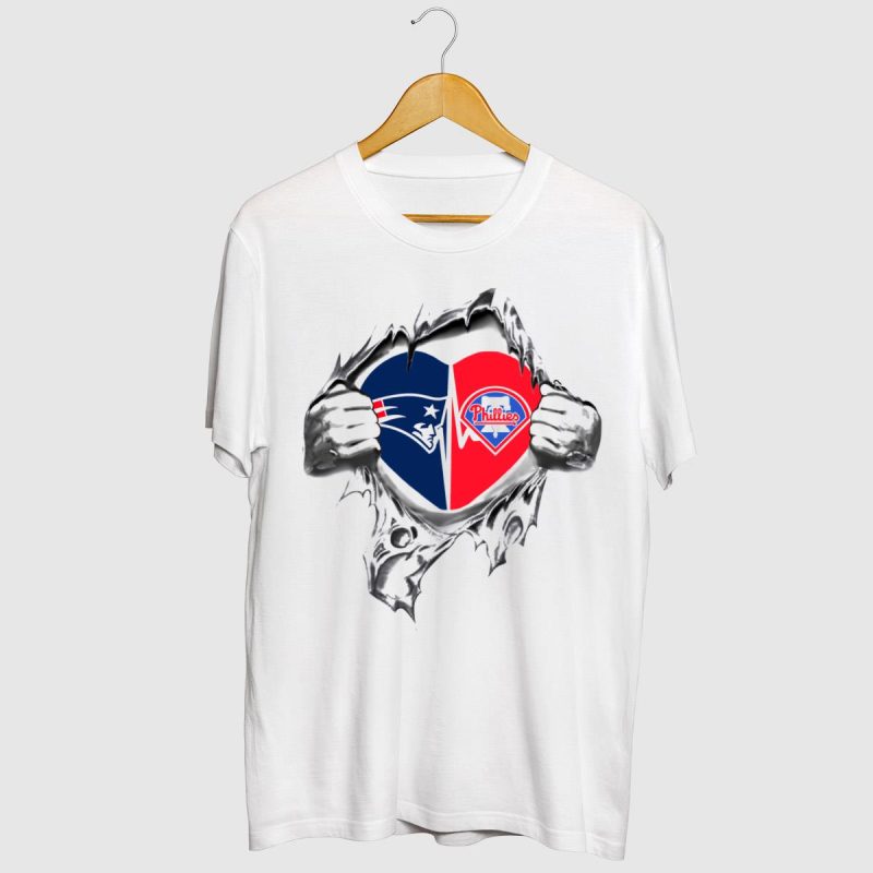 Patriots Phillies Heart Logo T-Shirt with Ripped Hands Design for Fans - Image 2