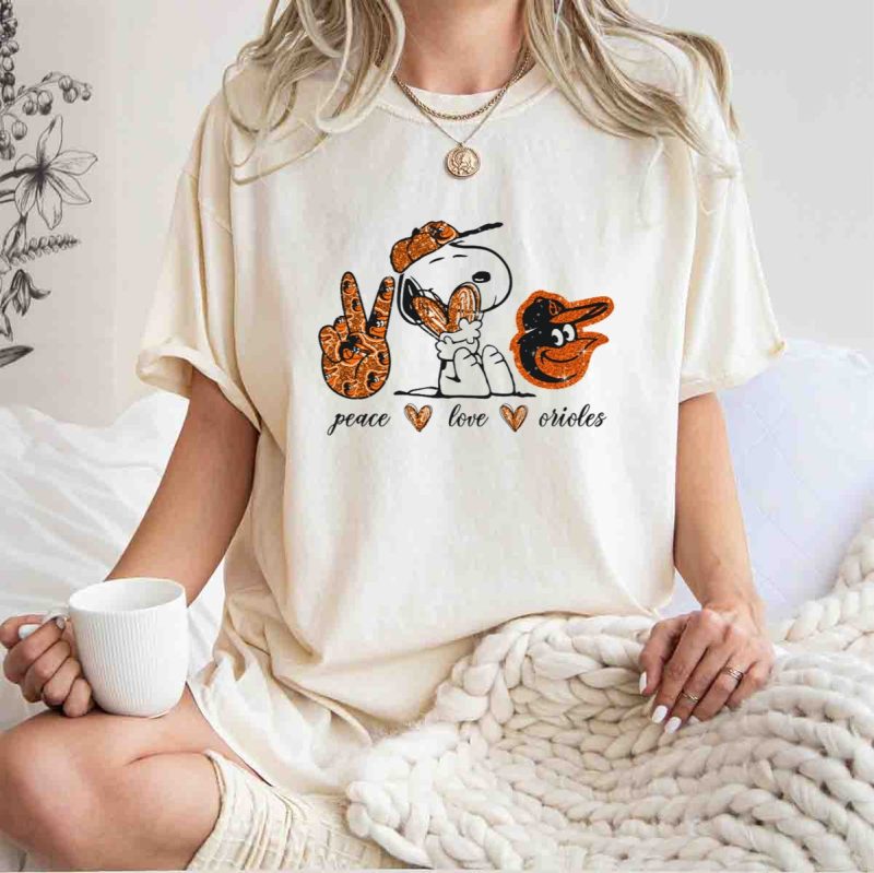 Peace Love Baltimore Orioles Snoopy Baseball Mascot T Shirt t shirt 1 1