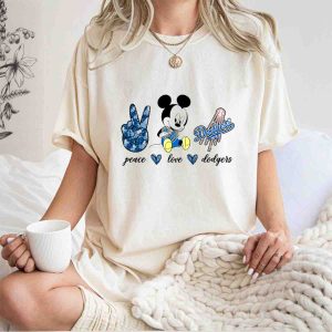 Peace, Love, Dodgers Mickey Mouse T-Shirt For Fans And Collectors
