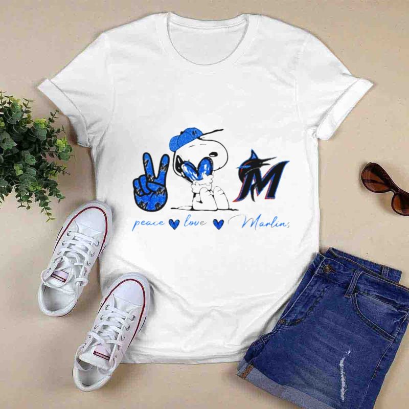 Peace Love Miami Marlins Snoopy T Shirt 0