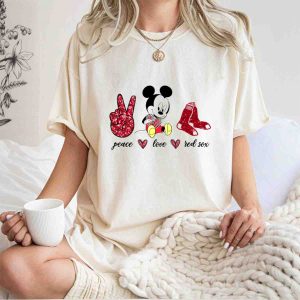 Peace Love Mickey Mouse Boston Red Sox T-Shirt For Fans
