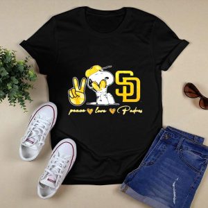 Snoopy Peace Love Padres T-Shirt - San Diego Padres Fan Apparel