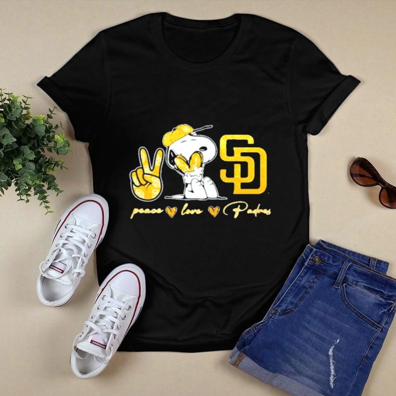Peace Love Padres Snoopy San Diego Padres T Shirt Black 1