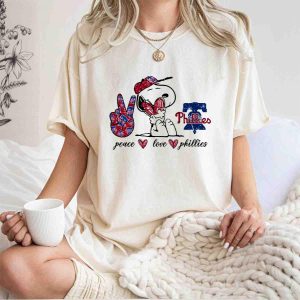 Peace, Love & Phillies Snoopy Graphic T-Shirt for Phillies Fans