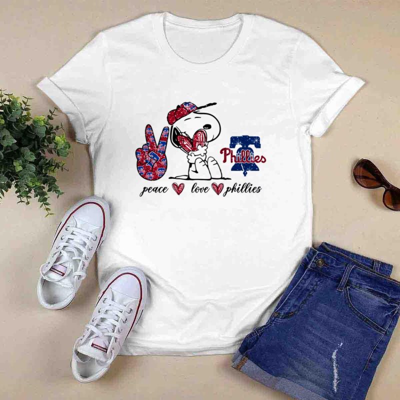 Peace, Love & Phillies Snoopy Graphic T-Shirt for Phillies Fans - Image 6