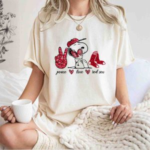 Peace Love Snoopy Boston Red Sox T-Shirt - Fun Graphic Tee For Fans