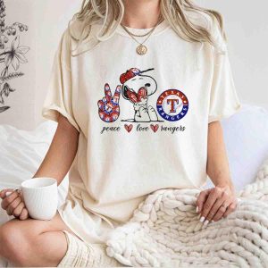 Peace Love Snoopy Texas Rangers Graphic T-Shirt For Fans