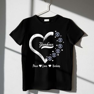Peace Love Yankees Heart Graphic T-Shirt - New York Baseball Tee