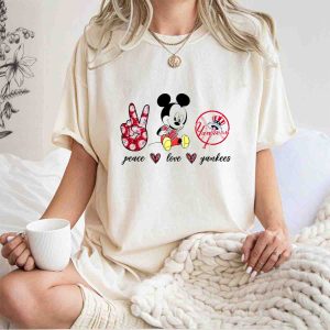 Peace, Love, And Yankees Mickey Mouse T-Shirt For Fans