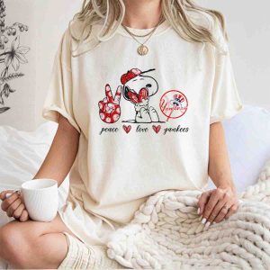 Peace, Love, Yankees Snoopy Graphic T-Shirt For Fans