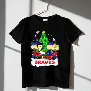 Peanuts Characters Christmas T-Shirt With Atlanta Braves Snowflakes Design