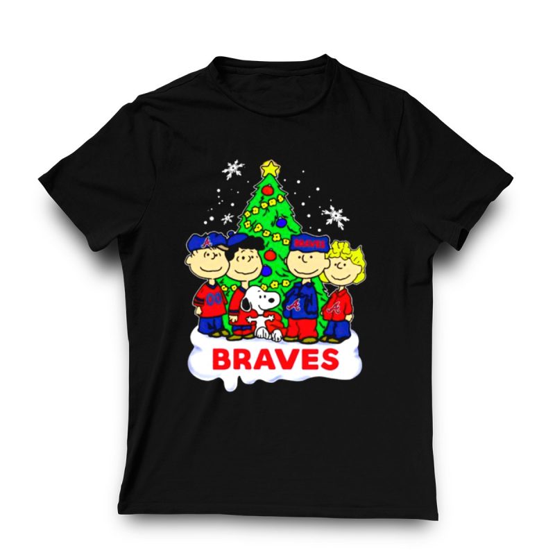 Peanuts Characters Christmas T-Shirt With Atlanta Braves Snowflakes Design - Image 3
