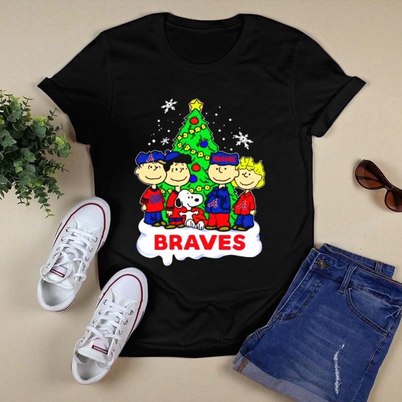Peanuts Characters Christmas T-Shirt With Atlanta Braves Snowflakes Design - Image 5