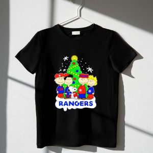 Peanuts Characters Texas Rangers Christmas Tree T-Shirt For Holiday Cheer