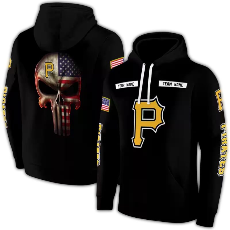 Peronalized Pittsburgh Pirates Punisher Skull AOP Hoodie 1