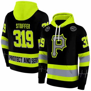 Peronalized Pittsburgh Pirates Safety Motif Black Neon Green All Over Print Hoodie