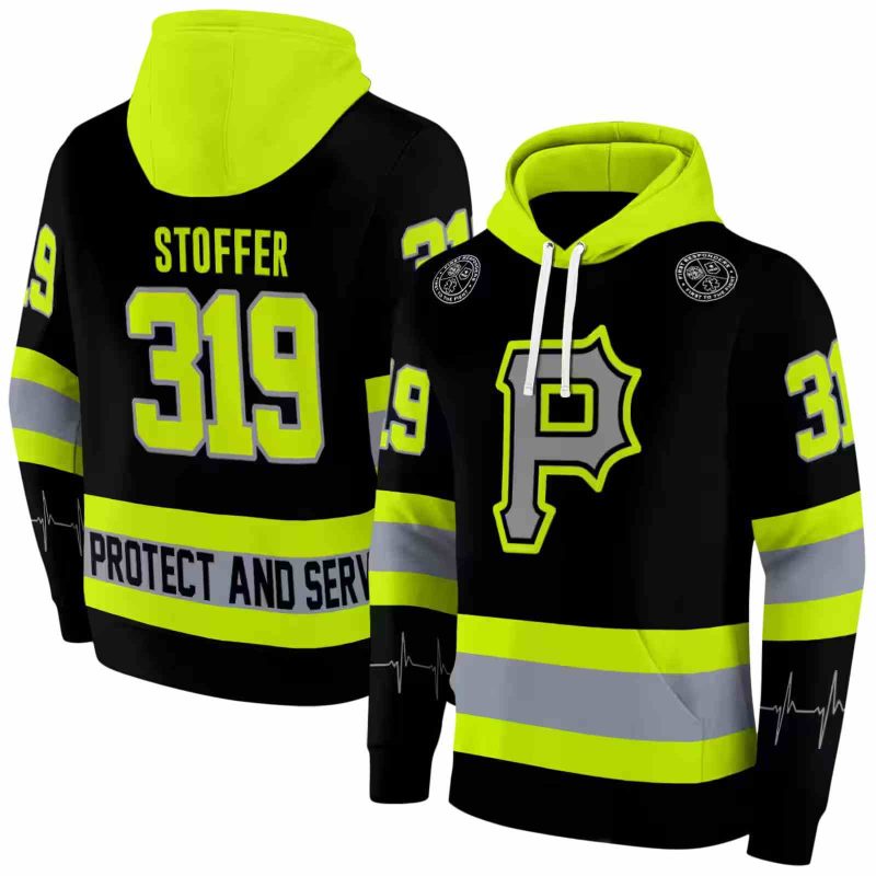 Peronalized Pittsburgh Pirates Safety Motif Black Neon Green AOP Hoodie 1