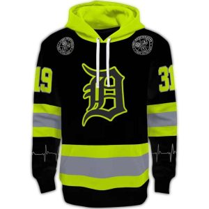 Custom Detroit Tigers Safety Motif Black & Neon Green Hoodie