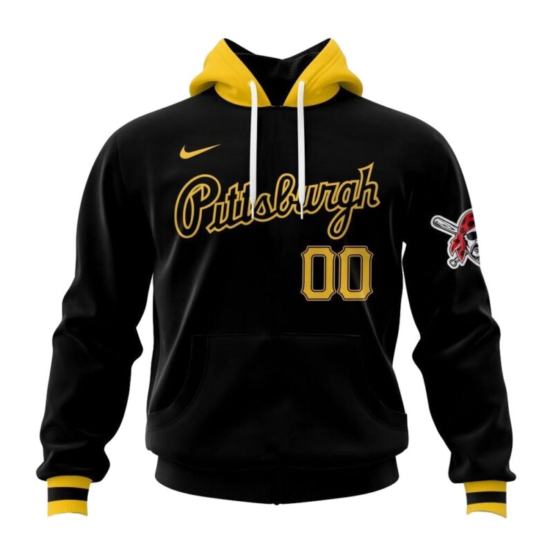 Custom Pittsburgh Pirates Logo Black All Over Print Unisex Hoodie - Image 2