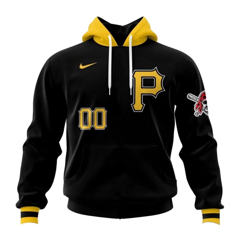 Personalized Pittsburgh Pirates Logo Heart Graphic Unisex Black Hoodie - Image 2