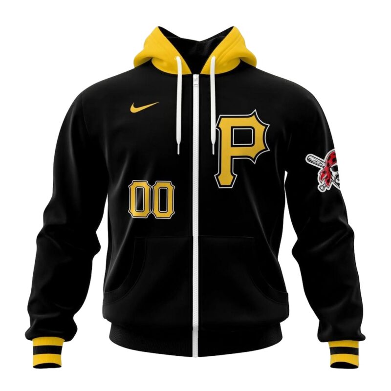 Personalized Pittsburgh Pirates Logo Heart Graphic Unisex Black Hoodie - Image 3