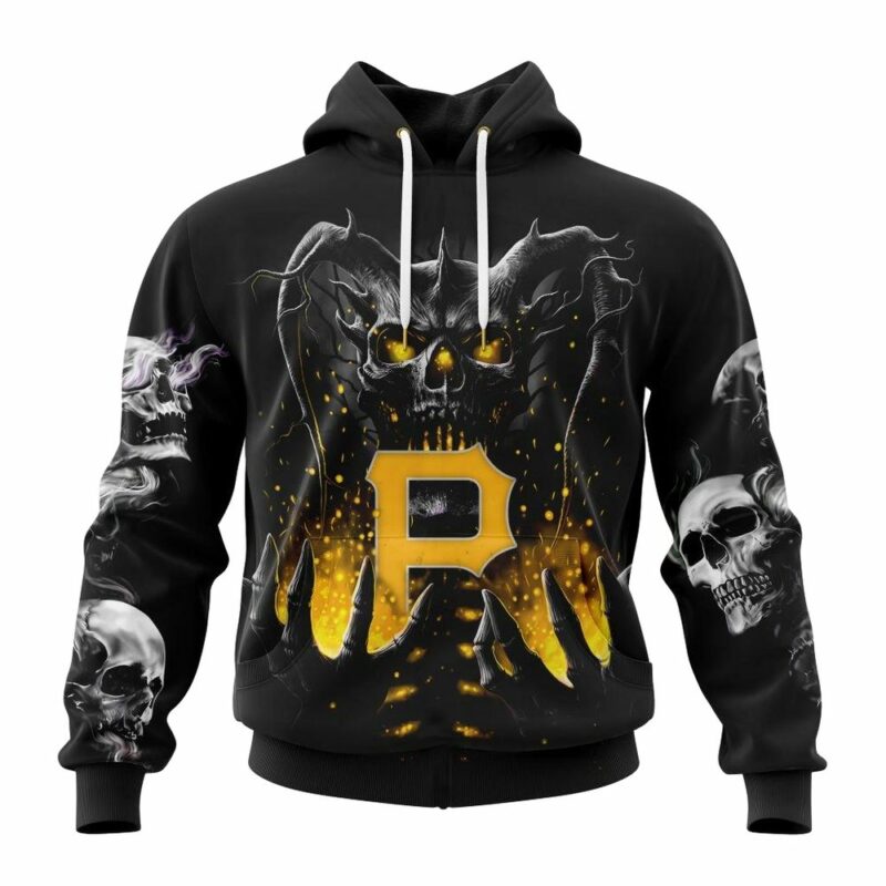 Personalized Pittsburgh Pirates Skull Graphic Unisex Hoodie - Custom Number - Image 2