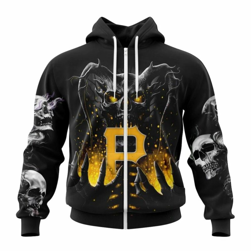 Personalized Pittsburgh Pirates Skull Graphic Unisex Hoodie - Custom Number - Image 3