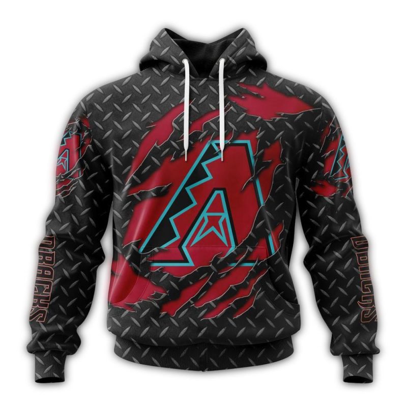 Personalized Arizona Diamondbacks Black Metal AOP Hoodie 1