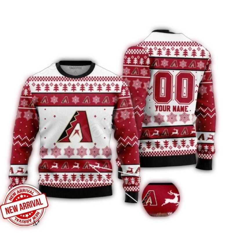 Personalized Arizona Diamondbacks Christmas Snow Deer Pattern Ugly Sweater 1
