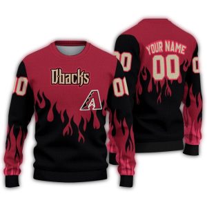 Personalized Arizona Diamondbacks Flame Outline Red Black Ugly Sweater
