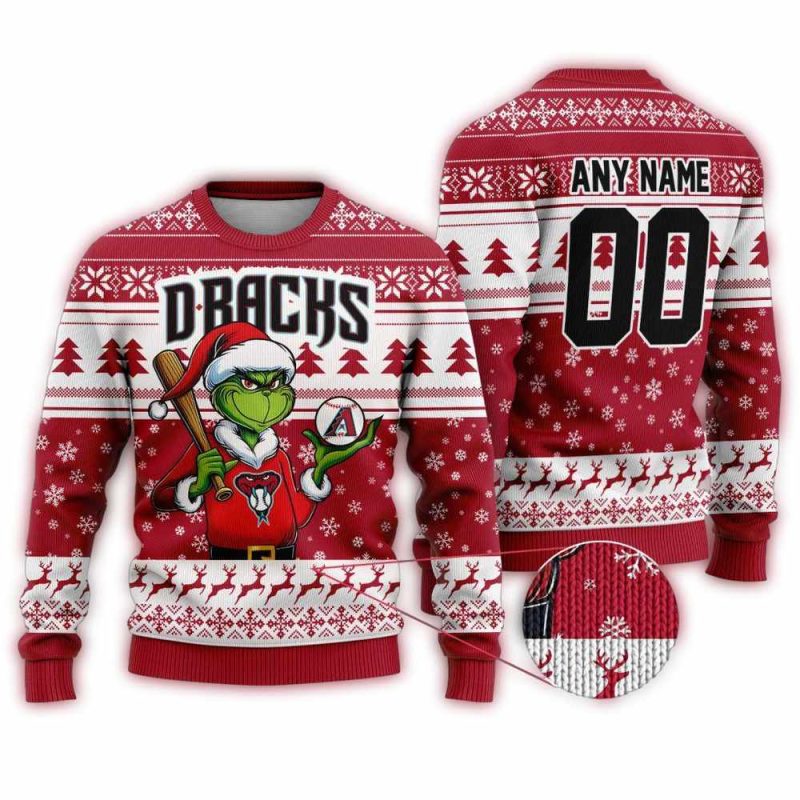 Personalized Arizona Diamondbacks Grinch Play Baseball Christmas Ugly Sweater 1