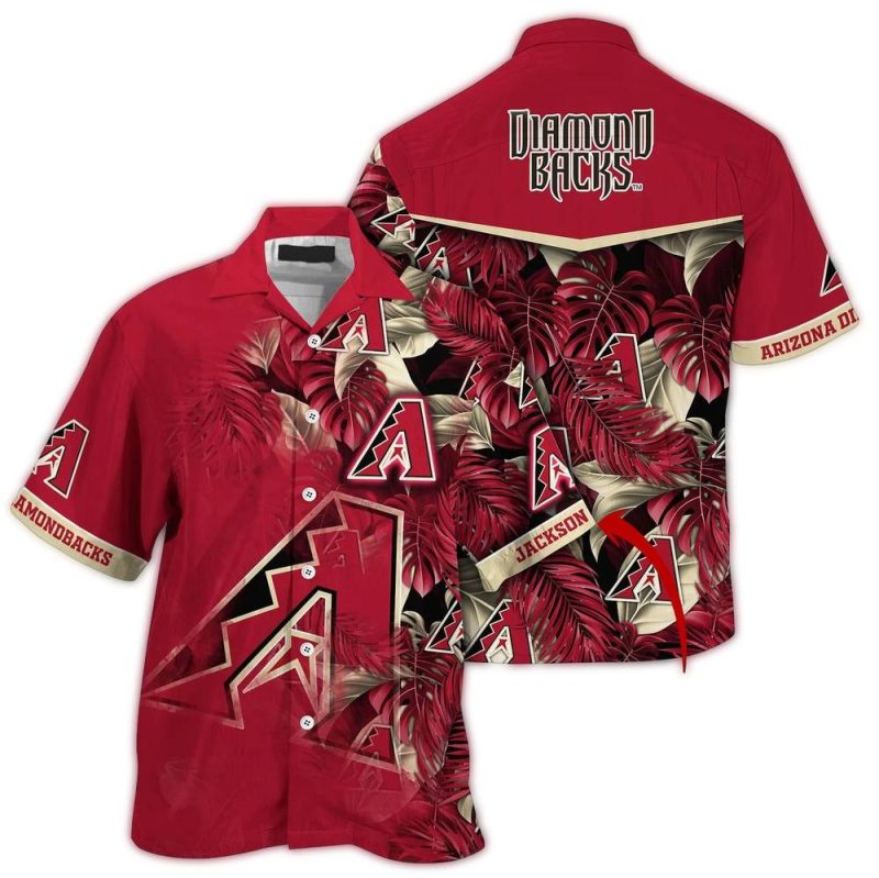 Personalized Arizona Diamondbacks Leaf Pattern Hawaiian Shirt 1