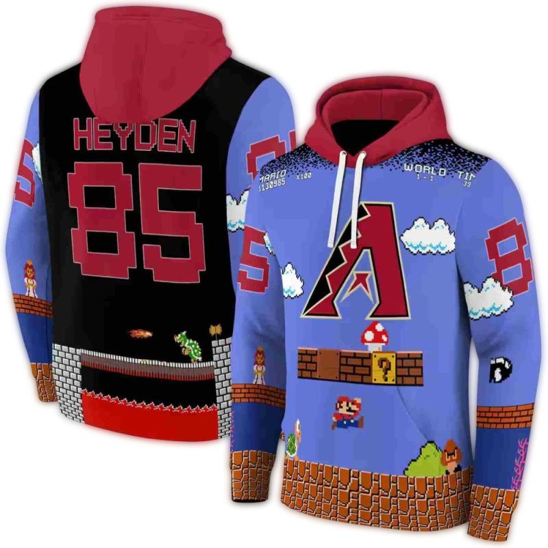 Personalized Arizona Diamondbacks Mario AOP Hoodie 1