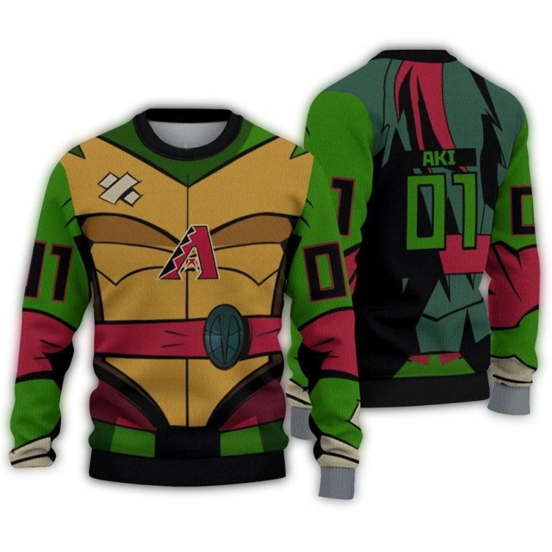 Personalized Arizona Diamondbacks Ninja Turtle Ugly Sweater 1