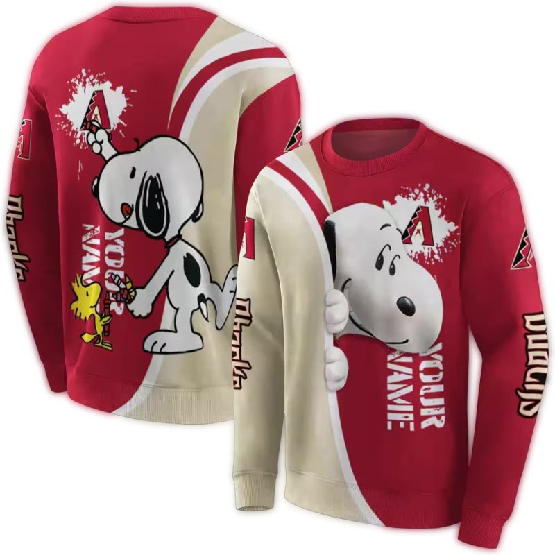 Personalized Arizona Diamondbacks Peeking Snoopy AOP Sweatshirt 1