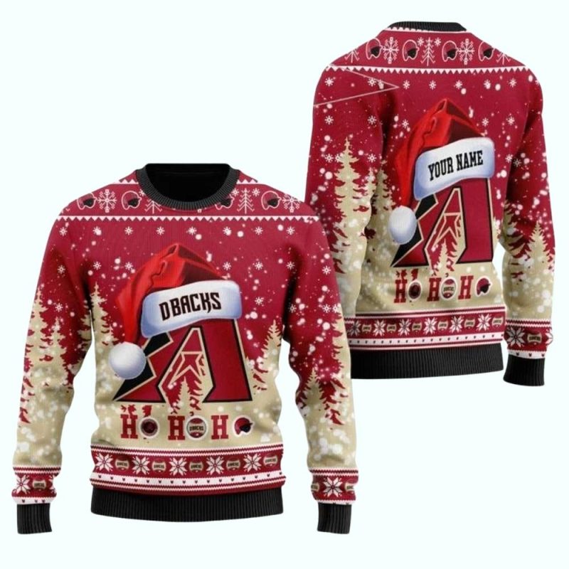 Personalized Arizona Diamondbacks Santa Hat Christmas Ugly Sweater 1