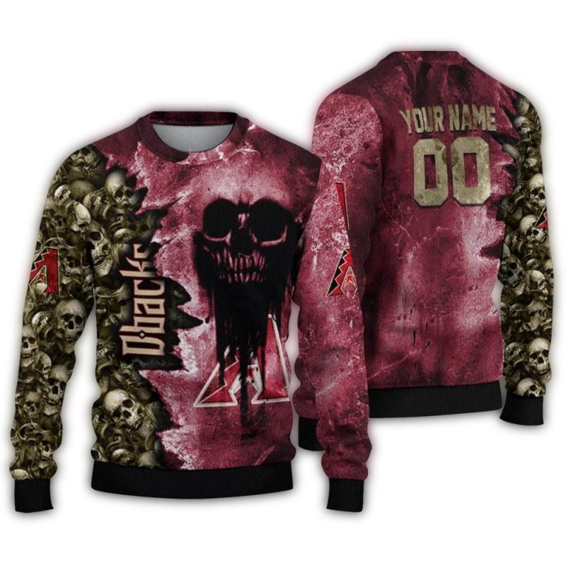 Personalized Arizona Diamondbacks Skull Collage Ugly Sweater 1