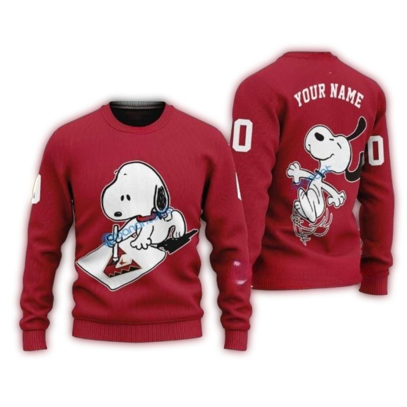 Personalized Arizona Diamondbacks Snoopy Red Ugly Sweater 1