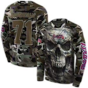 Personalized Atlanta Braves Camo Skull Sweatshirt - All Over Print Design