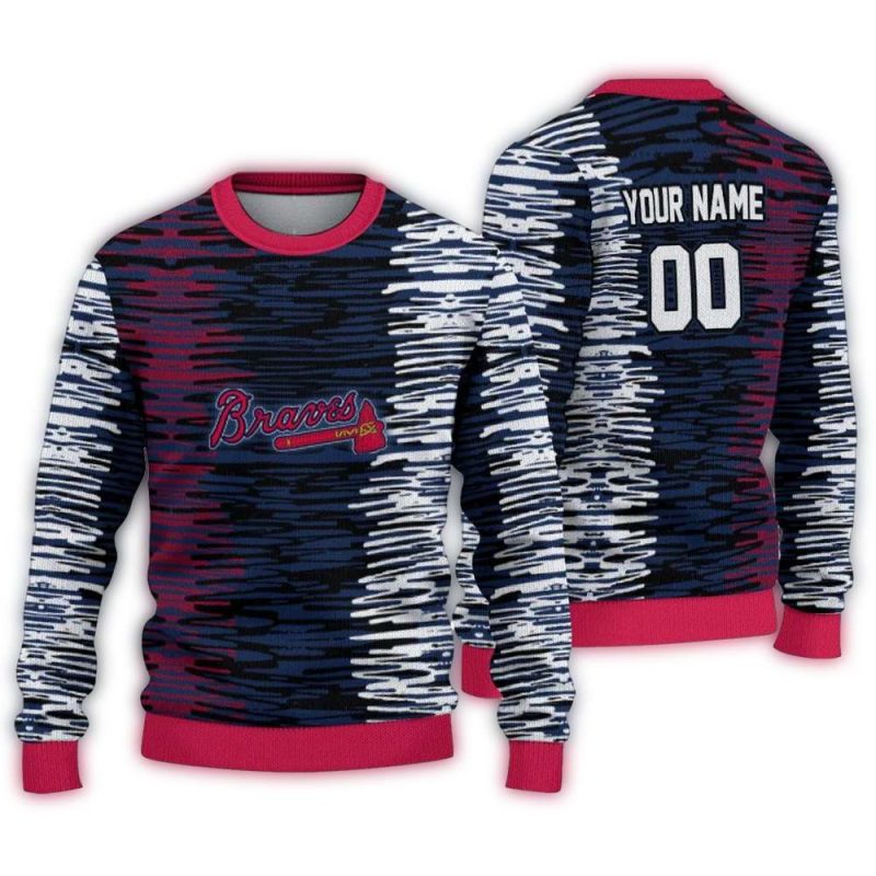 Personalized Atlanta Braves Camouflage Stripe Ugly Sweater 1
