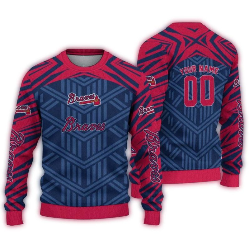 Personalized Atlanta Braves Chevron Pattern Ugly Sweater 1
