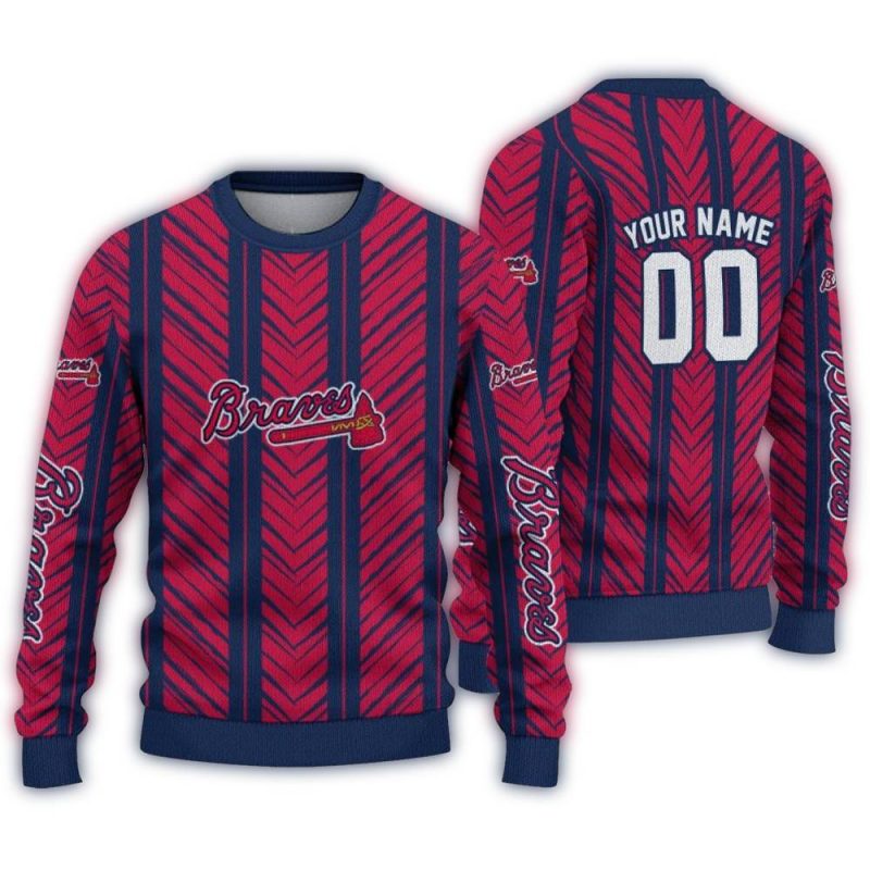 Personalized Atlanta Braves Chevron Rows Ugly Sweater 1