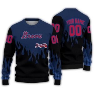 Personalized Atlanta Braves Flame Outline Sweatshirt For Fans