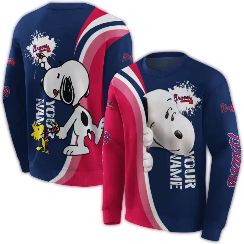 Personalized Atlanta Braves Peeking Snoopy AOP Sweatshirt 1