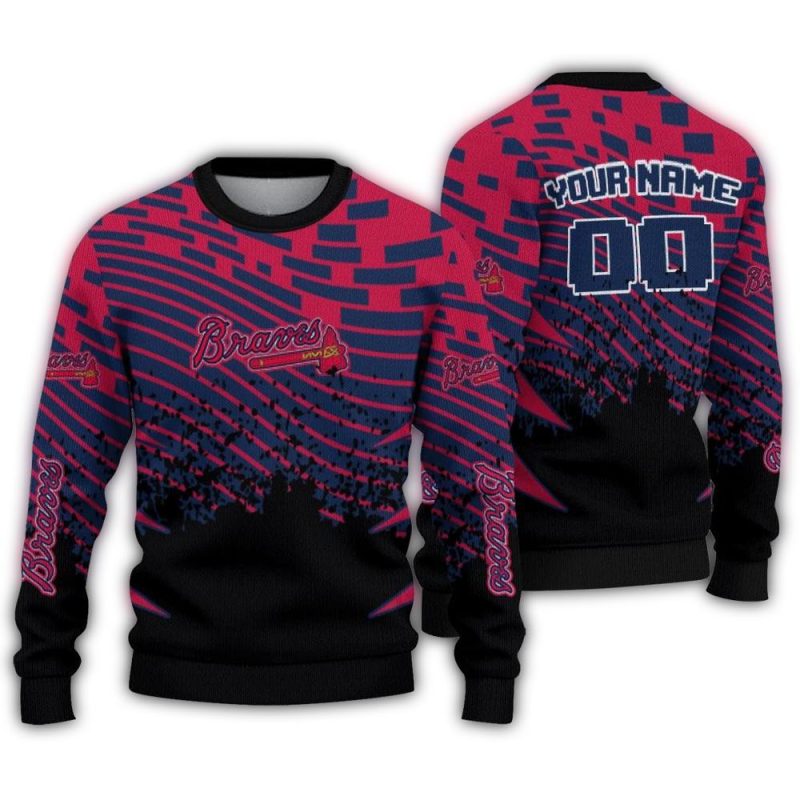Personalized Atlanta Braves Pixel Flow Ugly Sweater 1